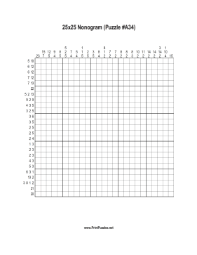 Nonogram - 25x25 - A34 Printable Puzzle