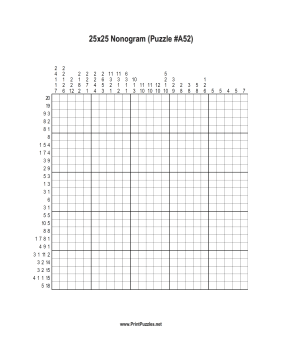 Nonogram - 25x25 - A52 Printable Puzzle