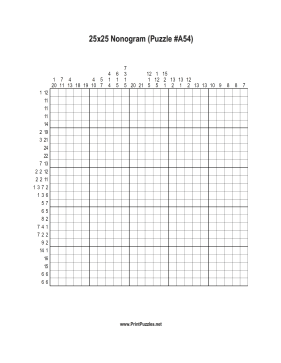 Nonogram - 25x25 - A54 Printable Puzzle