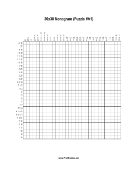 Nonogram - 30x30 - A1 Printable Puzzle
