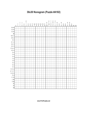 Nonogram - 30x30 - A102 Printable Puzzle