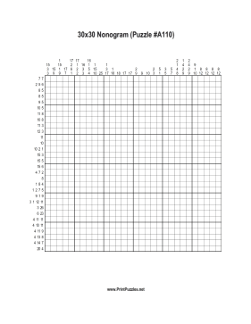 Nonogram - 30x30 - A110 Printable Puzzle