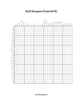 Nonogram - 30x30 - A136 Printable Puzzle