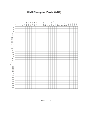 Nonogram - 30x30 - A179 Printable Puzzle