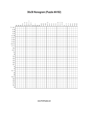Nonogram - 30x30 - A182 Printable Puzzle