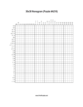 Nonogram - 30x30 - A216 Printable Puzzle