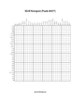 Nonogram - 30x30 - A217 Printable Puzzle