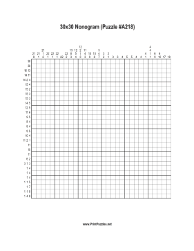 Nonogram - 30x30 - A218 Printable Puzzle