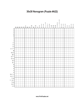 Nonogram - 30x30 - A22 Printable Puzzle