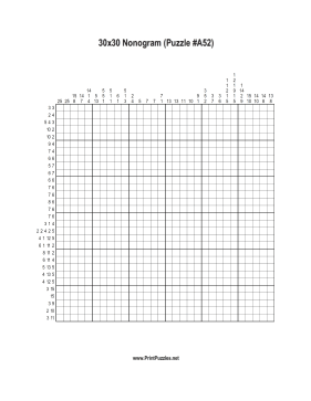 Nonogram - 30x30 - A52 Printable Puzzle