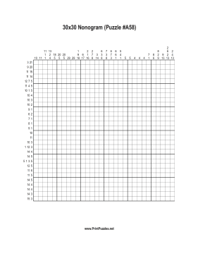 Nonogram - 30x30 - A58 Printable Puzzle