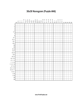 Nonogram - 30x30 - A6 Printable Puzzle