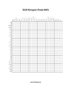 Nonogram - 30x30 - A63 Printable Puzzle