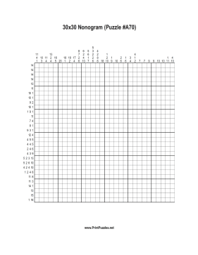 Nonogram - 30x30 - A70 Printable Puzzle