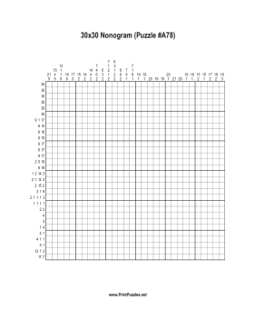 Nonogram - 30x30 - A78 Printable Puzzle