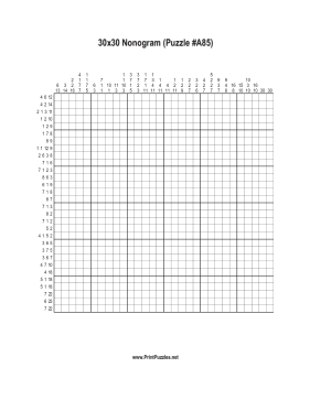 Nonogram - 30x30 - A85 Printable Puzzle