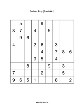 Sudoku - Easy A1 Printable Puzzle