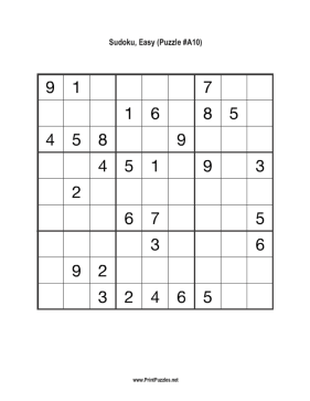 Sudoku - Easy A10 Printable Puzzle