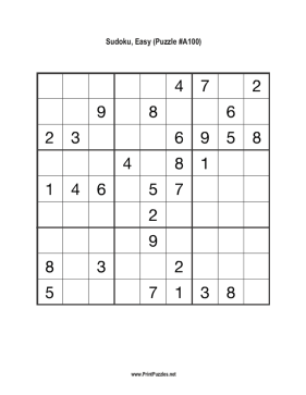 Sudoku - Easy A100 Printable Puzzle
