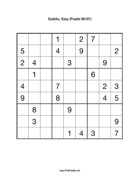 Sudoku - Easy A101 Printable Puzzle