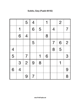 Sudoku - Easy A102 Printable Puzzle