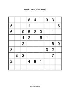 Sudoku - Easy A103 Printable Puzzle
