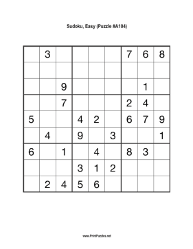 Sudoku - Easy A104 Printable Puzzle