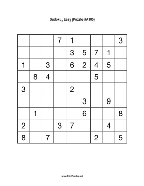 Sudoku - Easy A105 Printable Puzzle