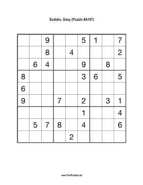 Sudoku - Easy A107 Printable Puzzle