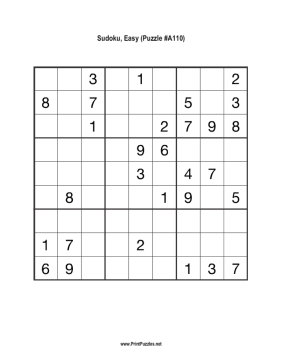 Sudoku - Easy A110 Printable Puzzle