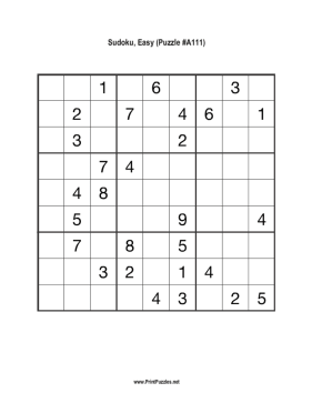 Sudoku - Easy A111 Printable Puzzle
