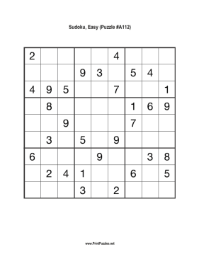Sudoku - Easy A112 Printable Puzzle