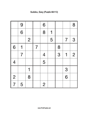 Sudoku - Easy A113 Printable Puzzle