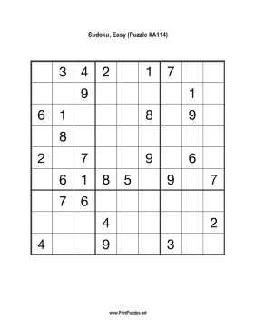 Sudoku - Easy A114 Printable Puzzle