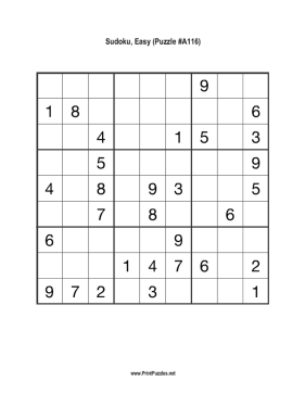 Sudoku - Easy A116 Printable Puzzle