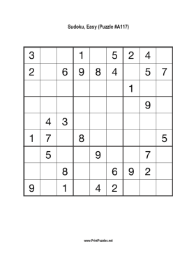 Sudoku - Easy A117 Printable Puzzle
