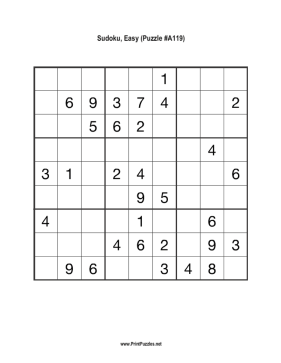 Sudoku - Easy A119 Printable Puzzle