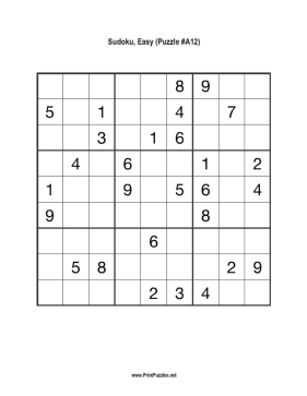 Sudoku - Easy A12 Printable Puzzle