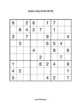 Sudoku - Easy A120 Printable Puzzle