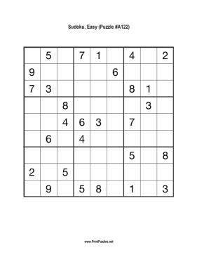 Sudoku - Easy A122 Printable Puzzle