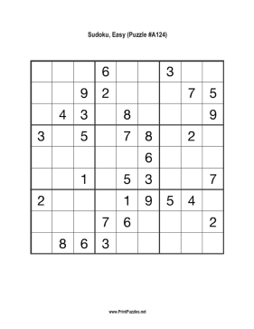 Sudoku - Easy A124 Printable Puzzle