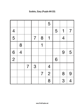 Sudoku - Easy A125 Printable Puzzle