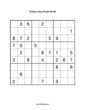 Sudoku - Easy A126 Printable Puzzle