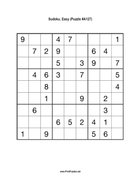 Sudoku - Easy A127 Printable Puzzle