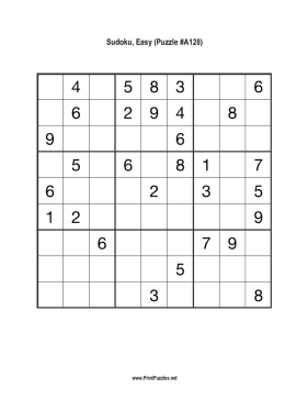Sudoku - Easy A128 Printable Puzzle