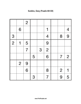 Sudoku - Easy A129 Printable Puzzle