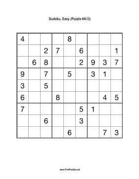 Sudoku - Easy A13 Printable Puzzle