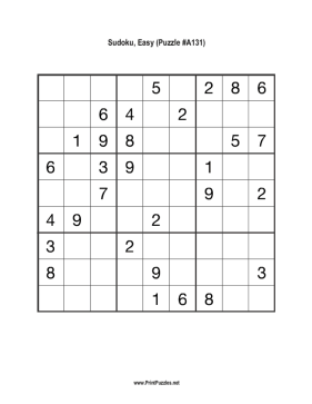Sudoku - Easy A131 Printable Puzzle