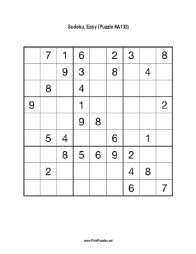 Sudoku - Easy A132 Printable Puzzle
