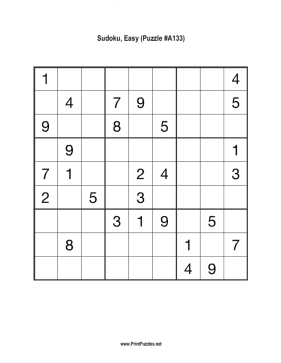 Sudoku - Easy A133 Printable Puzzle